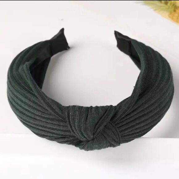 Dark Green Ribbed Top Knot Headband - Picture 1 of 1